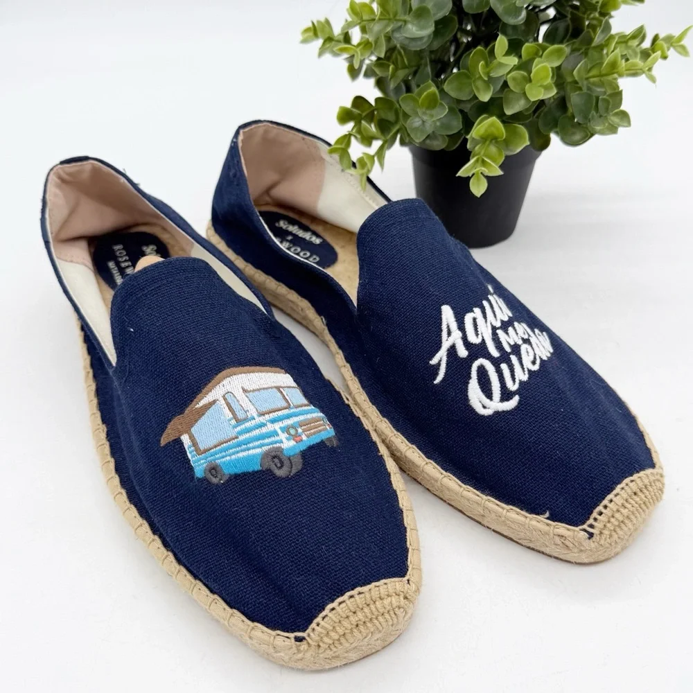 Soludos x Rosewood Aqui Me Quedo Navy Blue Slip-On Espadrille Size 13 Vacation